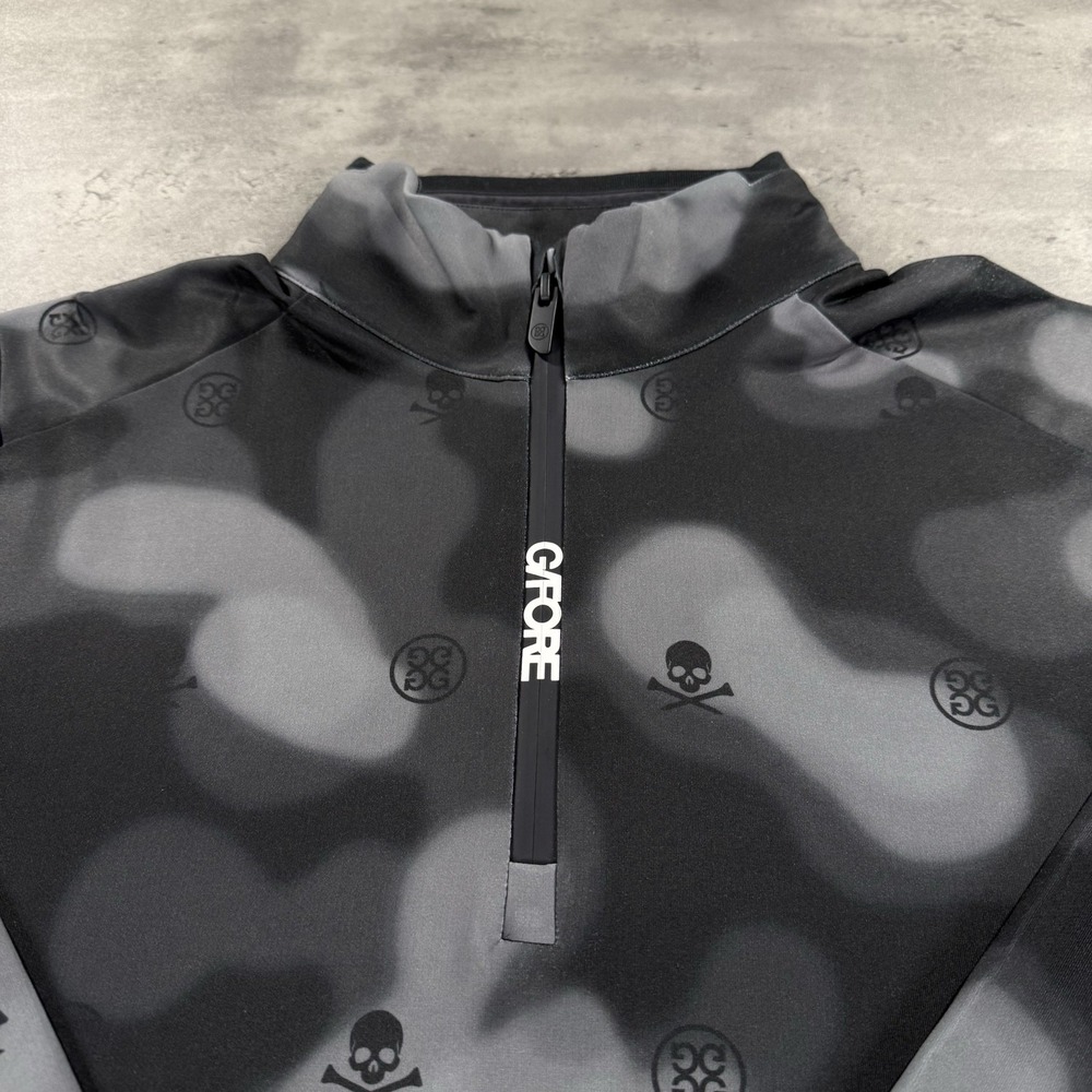 G/Fore Pullover Jacket S Black Gray Skull Crossbone 1/4 Zip Tech Golf Sweatshirt